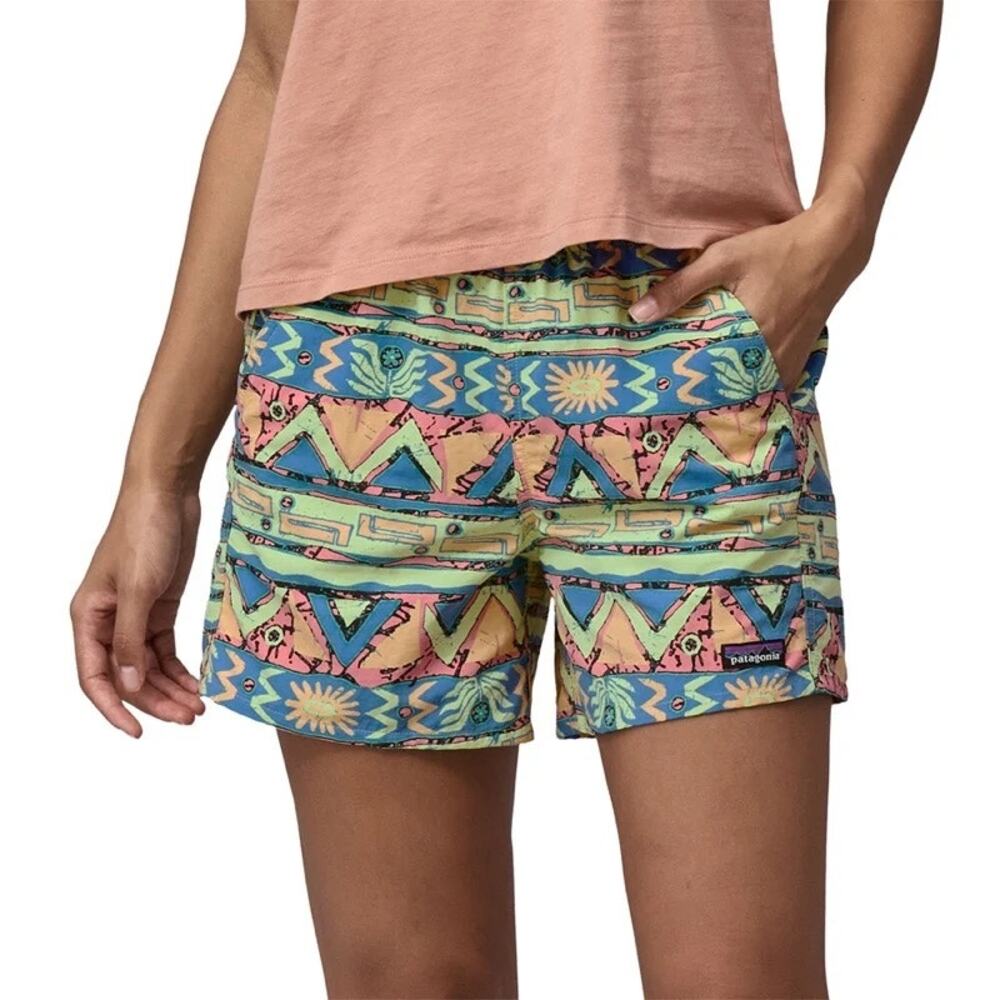 Patagonia Women's Baggies Shorts 5" High Hopes Geo Salamander Green Large NEW
